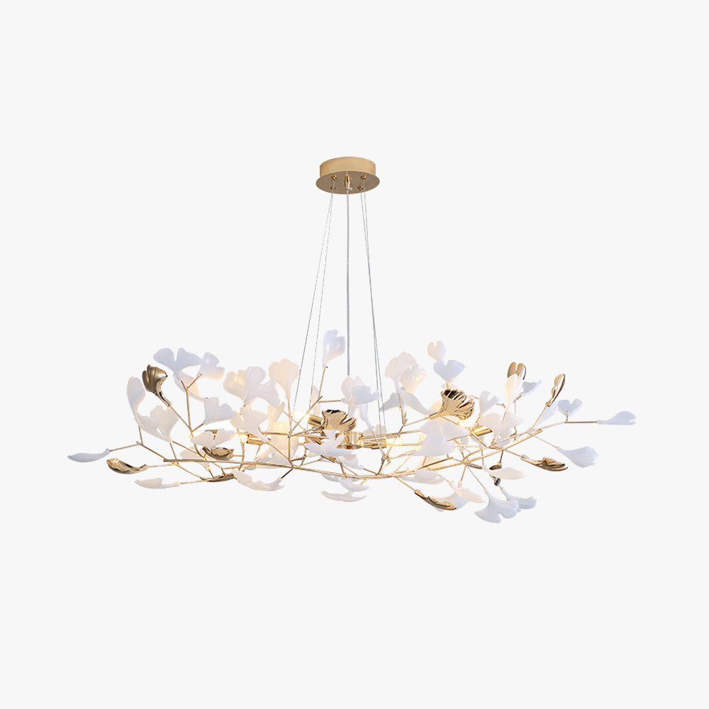 Ceramic Leaf Cluster Pendant Light with Adjustable Cord – Gold Metal Frame Multi-Bulb Chandelier for Dining Room, Living Room & Bedroom | Thomler