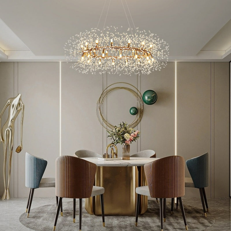Crystal Starburst Chandelier – Modern Radial LED Fixture in Gold Metal | Thomler