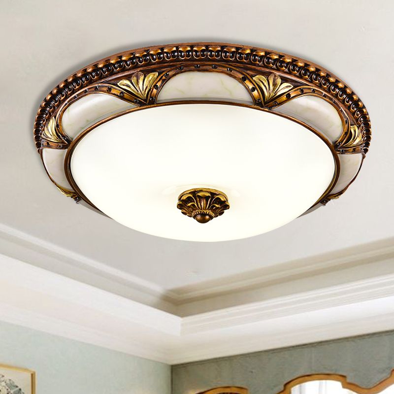 Ceiling Lamp Resin Glass 15.0–20.0 m² Vintage Brass Bedroom Hallway LED Flush Mount Light Fixture Three Colour Modes | Thomler