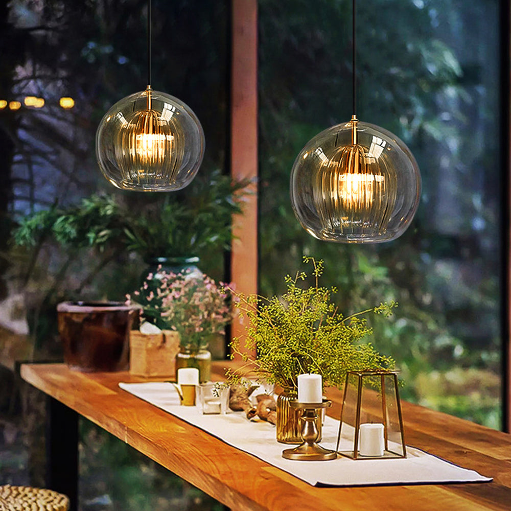 Spherical Glass Hanging Light with Metal Mount for Dining Room & Bedroom Ambient Lighting | Thomler
