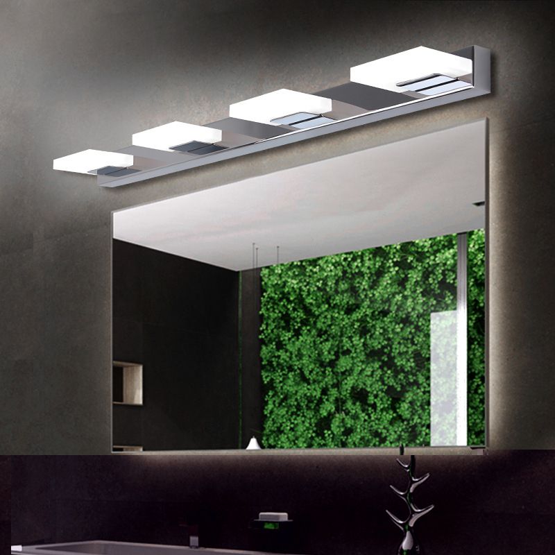 Modern Square LED Vanity Light Wall Sconce – Metal & Acrylic, Silver Finish, Rotatable Bulb for Bathroom Mirror Lighting | Thomler