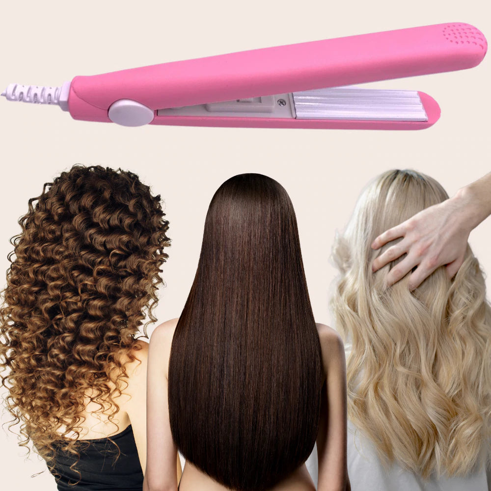 Compact Ceramic Hair Straightener & Curler 2-in-1 | 30-Second Heat-Up | Travel-Size Styling Iron with Tourmaline Plates for Smooth Curls | Thomler