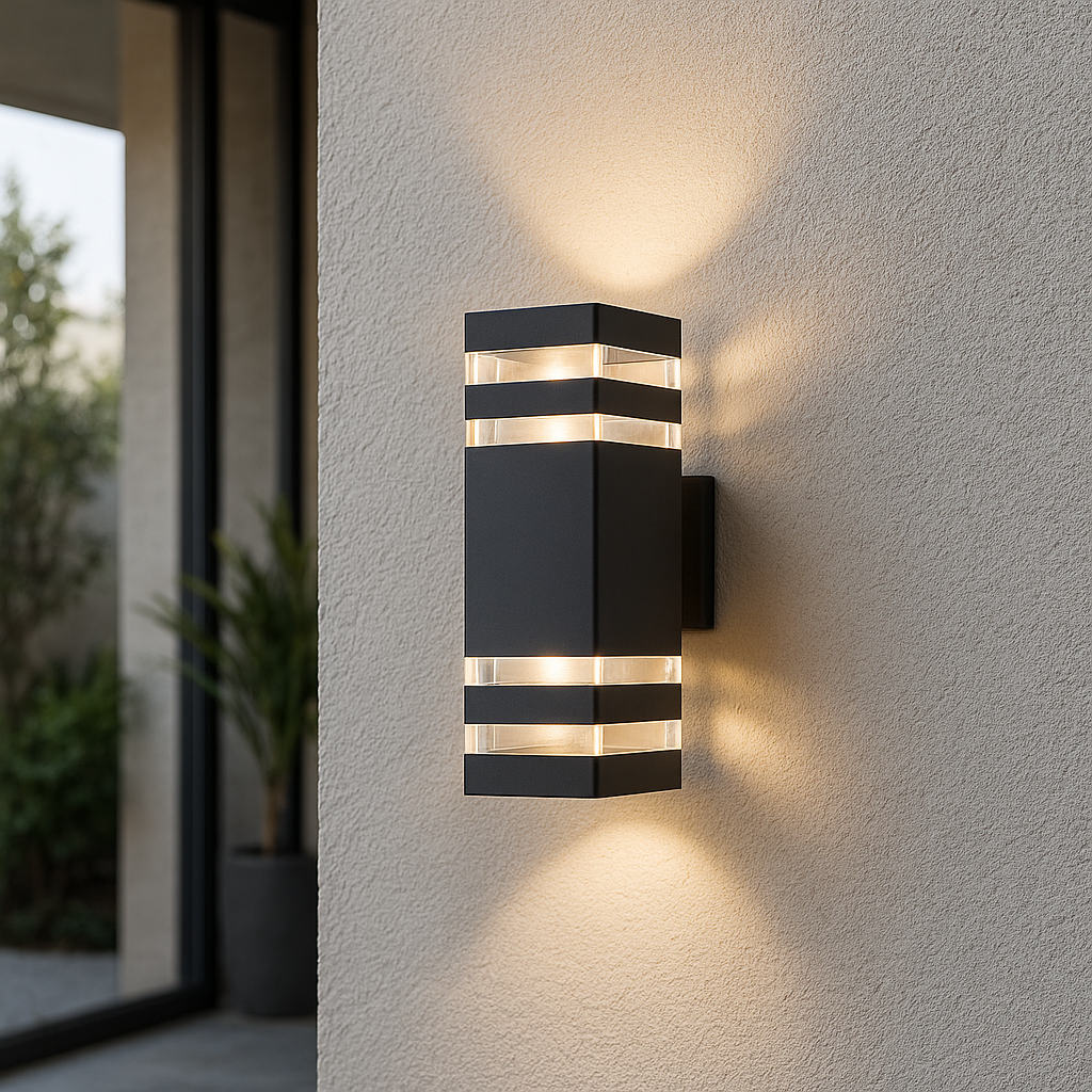 Dual-Beam Outdoor Wall Light with Up & Down Glow in Brushed Aluminum for Patio Entryway Garden Walkway | Thomler