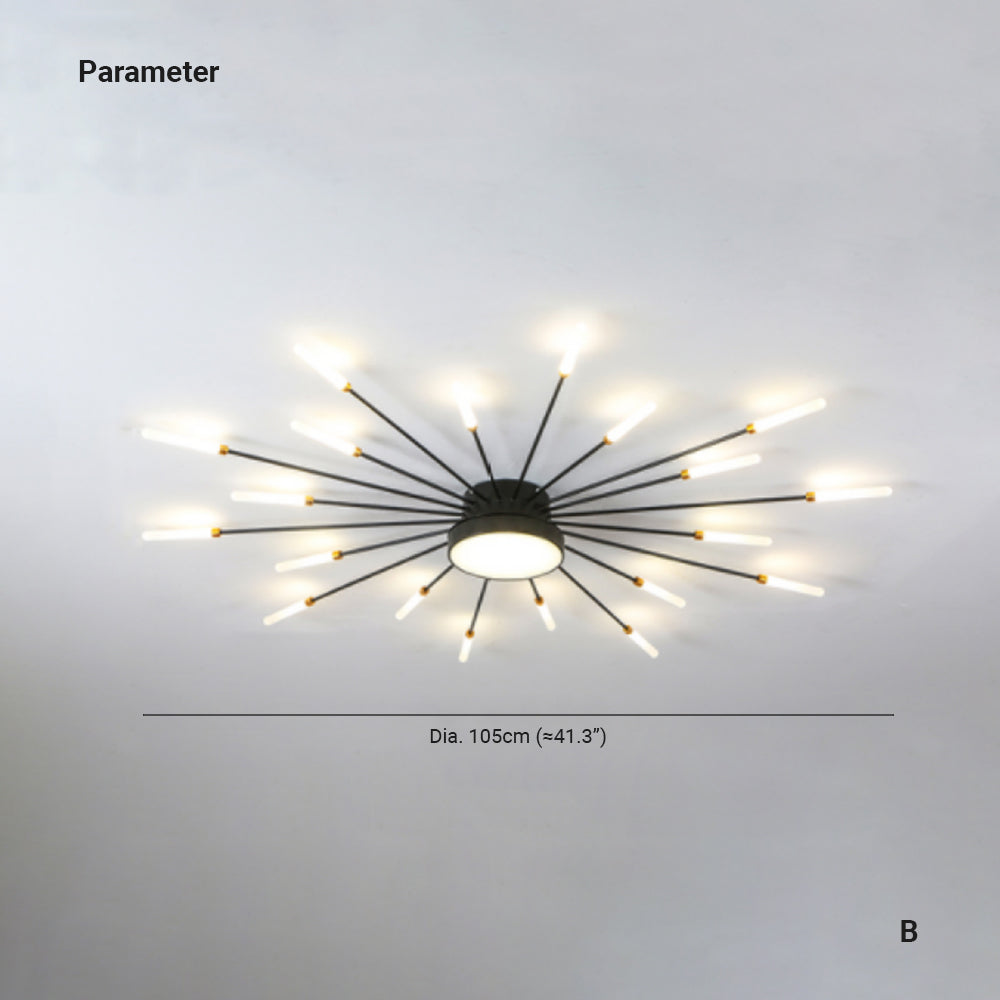Linear Starburst Flush Mount Ceiling Light with LED Arrays for Living Room and Bedroom in Black or Gold Finish | Thomler