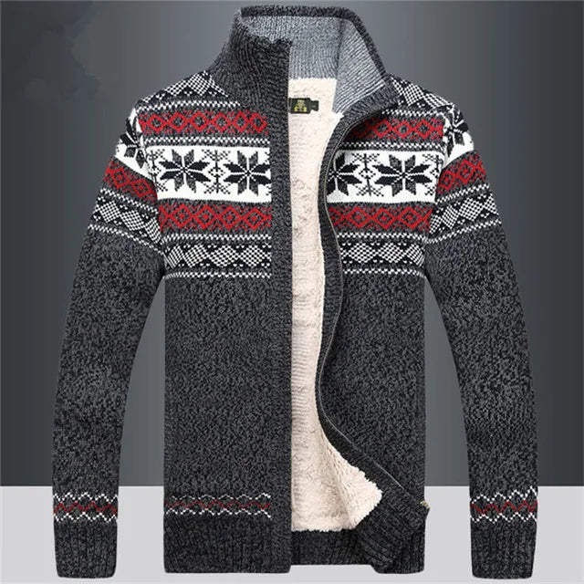 Men's Alpine Sweater Jacket – Full-Zip Cardigan with Stand-Up Collar & Fair Isle Pattern for Layering | Thomler