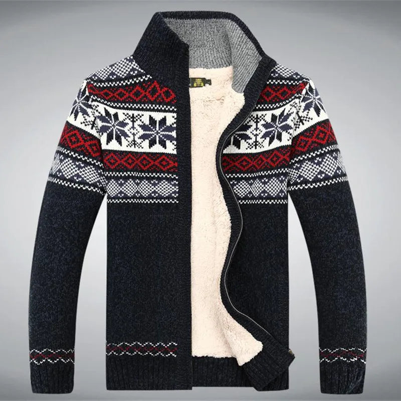 Men's Alpine Sweater Jacket – Full-Zip Cardigan with Stand-Up Collar & Fair Isle Pattern for Layering | Thomler