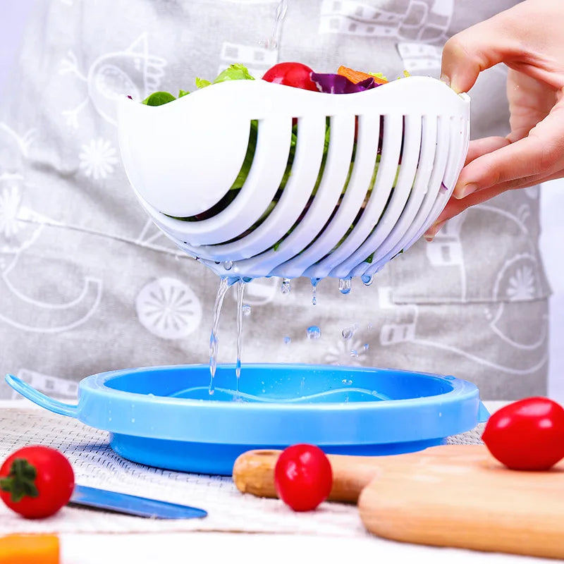 Vegetable Chopper Bowl with Built-In Blade Strainer for Quick Meal Prep Kitchen Salad Maker Dual Function Cutting and Draining | Thomler
