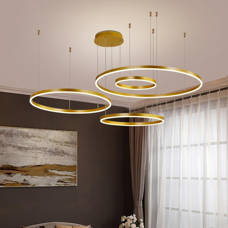 Tiered Ring Pendant Light Modern Metal Circular Chandelier for Dining Room Living Room Bedroom Kitchen Island Adjustable Height LED | Thomler