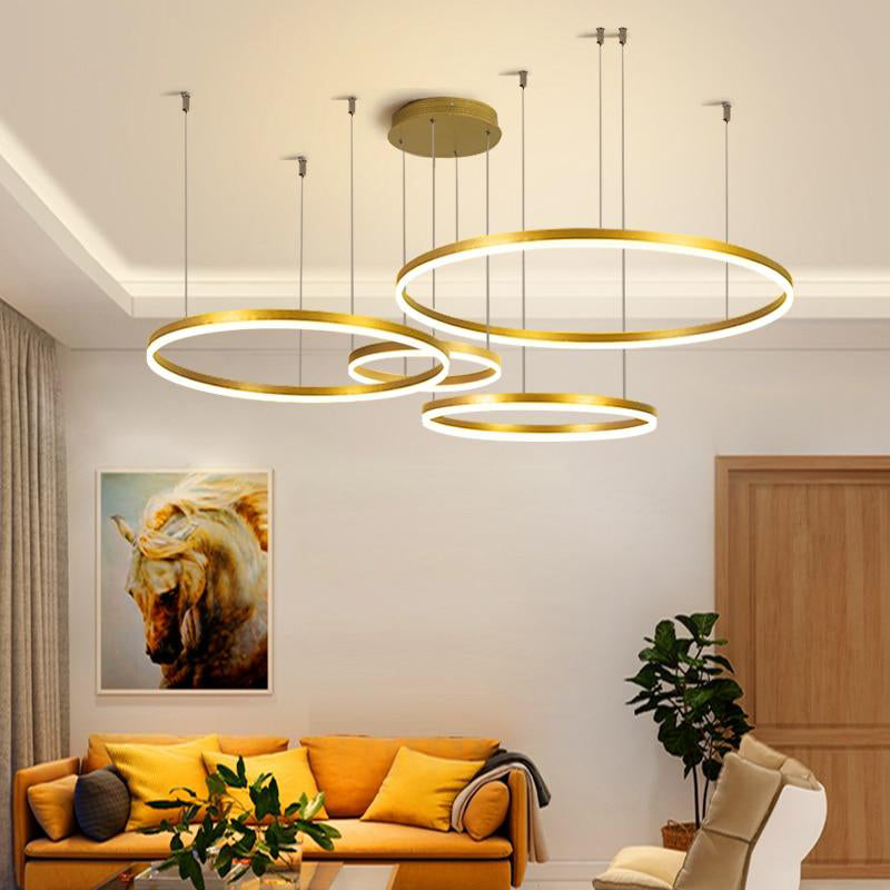 Tiered Ring Pendant Light Modern Metal Circular Chandelier for Dining Room Living Room Bedroom Kitchen Island Adjustable Height LED | Thomler