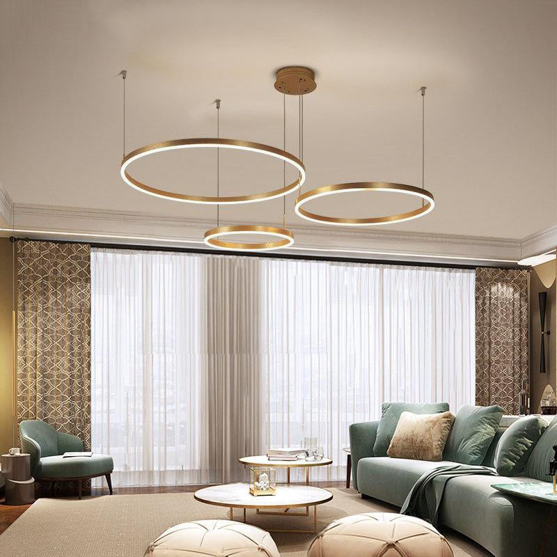 Tiered Ring Pendant Light Modern Metal Circular Chandelier for Dining Room Living Room Bedroom Kitchen Island Adjustable Height LED | Thomler