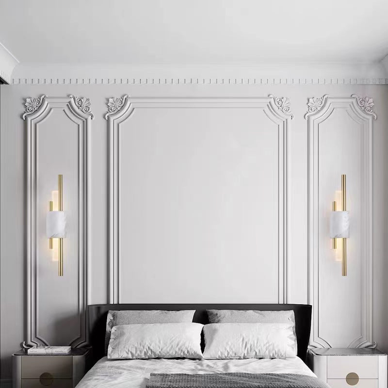 Modern Linear Wall Sconce with Marble Accents – Metal Construction, Warm LED Lighting for Bedroom & Living Room | Thomler
