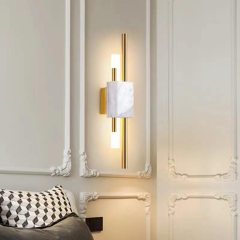Contemporary Metal & Marble LED Wall Sconce for Bedroom, Living Room & Hallway – Hardwired Indoor Lighting | Thomler
