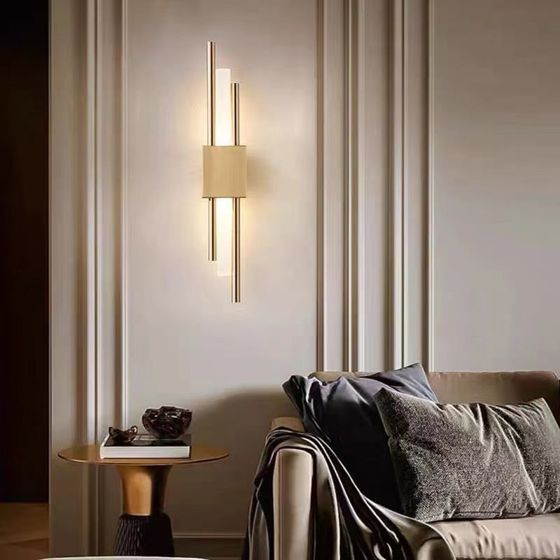 Modern Linear Wall Sconce with Marble Accents – Metal Construction, Warm LED Lighting for Bedroom & Living Room | Thomler