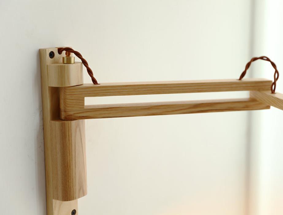 Extending Wall Sconce with Ribbed Glass Shade and Wood Arm for Bedroom, Living Room & Hallway Reading Light | Thomler