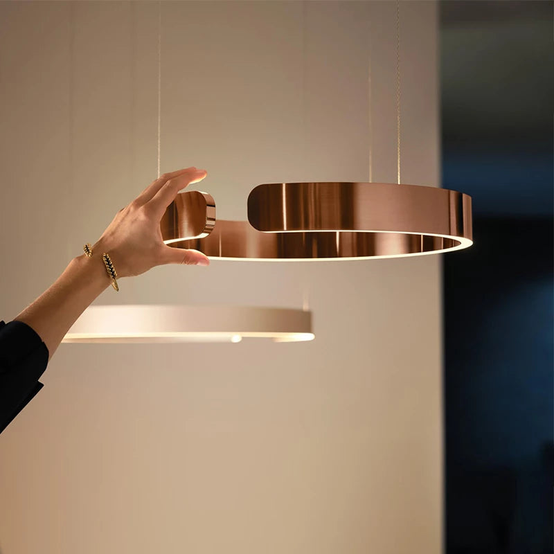 Pendant Light Aluminium Integrated LED 50.0 cm Adjustable Dining Room Living Room Hallway Ceiling Lamp Modern Minimalist Ring Design | Thomler