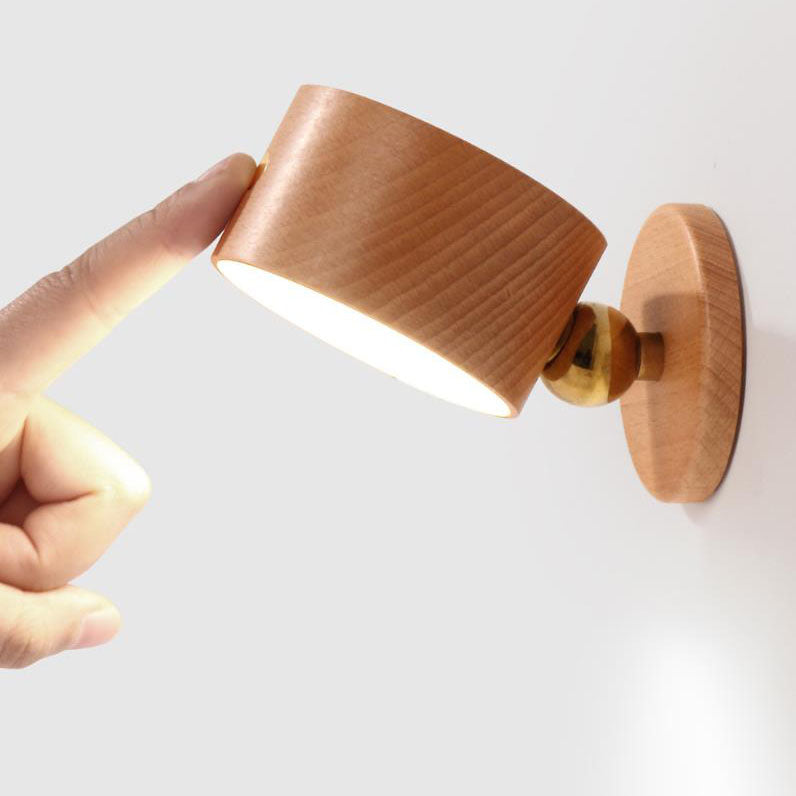 Rechargeable Magnetic Touch Control LED Accent Light for Hallway Bedroom Wall Sconce in Natural Wood Finish 3 in Wide 400 Lumens Ambient | Thomler
