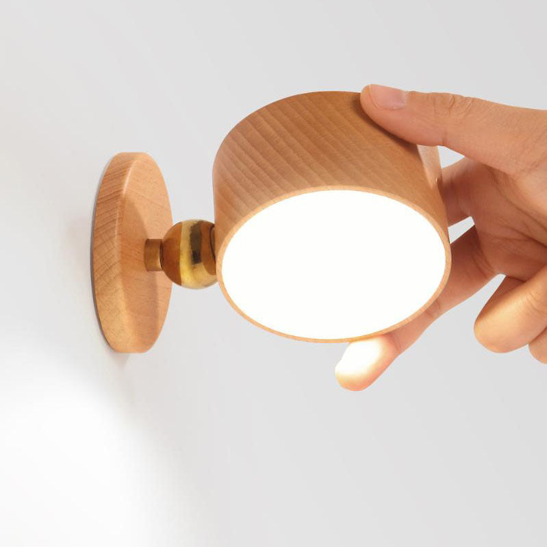 Rechargeable Magnetic Touch Control LED Accent Light for Hallway Bedroom Wall Sconce in Natural Wood Finish 3 in Wide 400 Lumens Ambient | Thomler