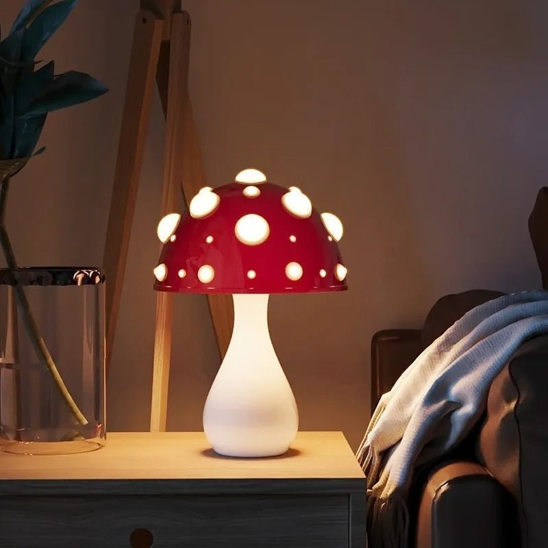Decorative Mushroom Desk Lamp with Dimmable LED Light for Bedroom & Office | USB Rechargeable & Plug-In Options | Thomler
