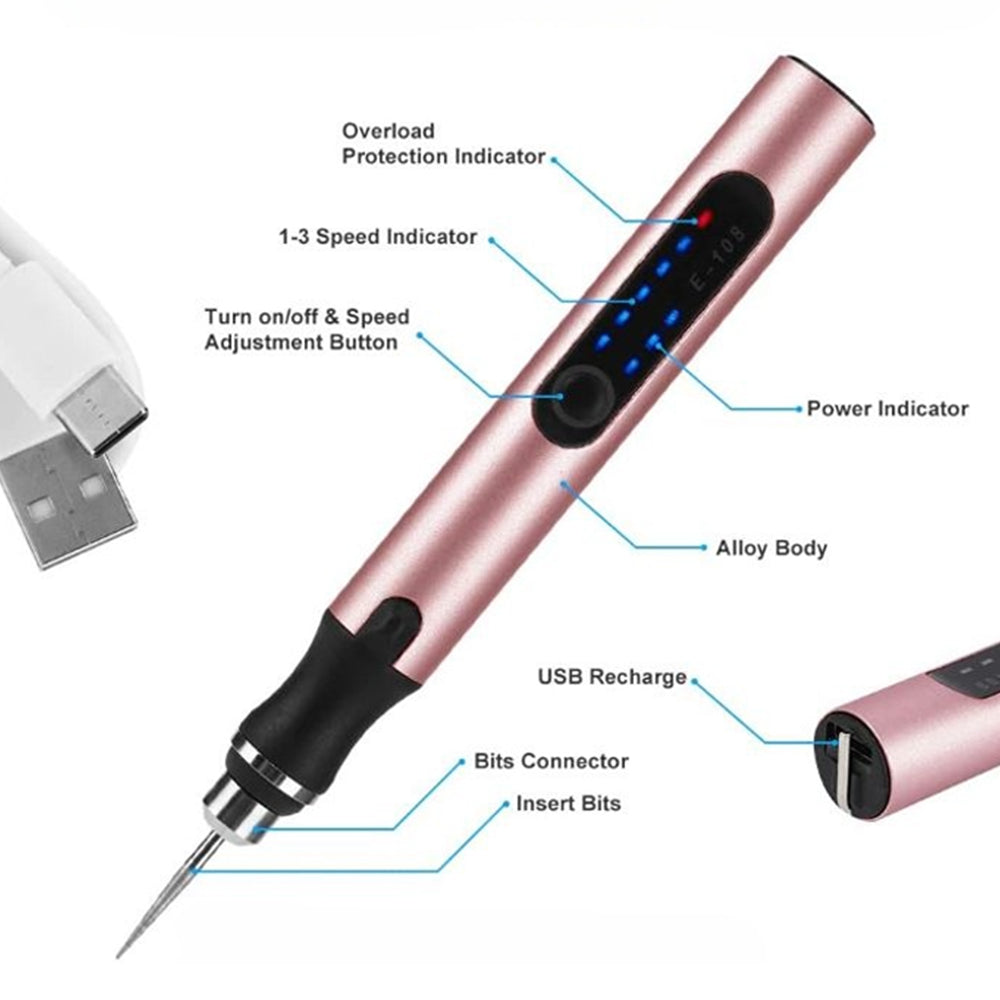 USB Rechargeable Precision Engraving Pen Tool with Adjustable Speed 5000-18000 RPM for Metal Glass Wood Jewelry DIY Craft Projects Quiet | Thomler