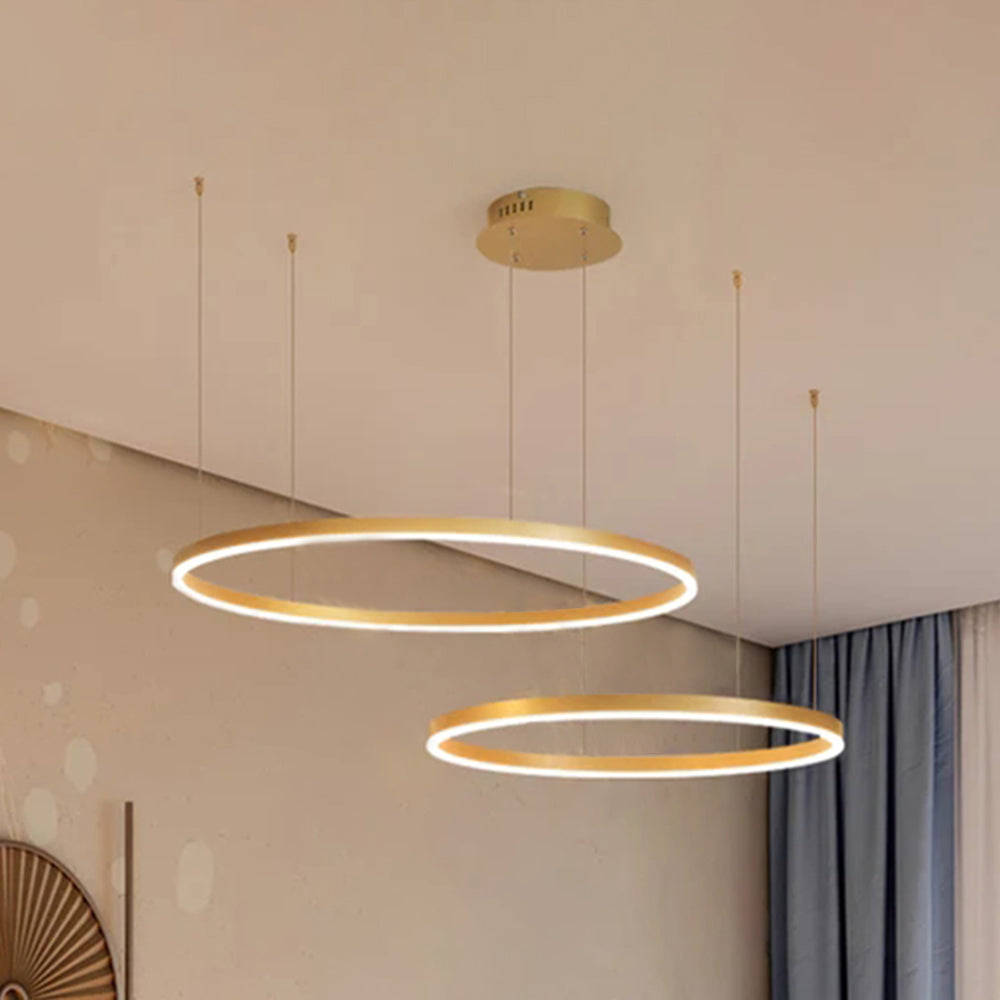 Tiered Ring Pendant Light Modern Metal Circular Chandelier for Dining Room Living Room Bedroom Kitchen Island Adjustable Height LED | Thomler