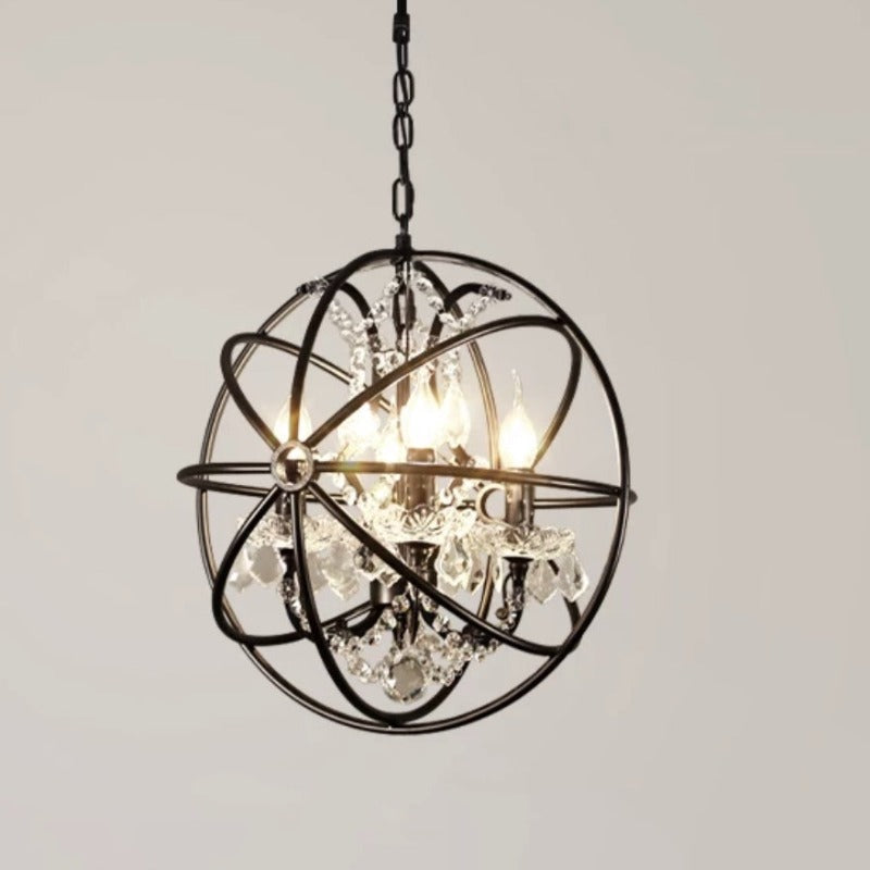 Industrial Farmhouse Hanging Fixture with Crystal Accents & Aged Metal Finish for Dining Room & Living Space | Thomler