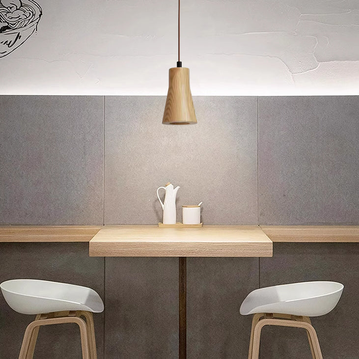 Pendant Light Wood GU10 5.7 in Beige Bedroom Living Room Hanging Ceiling Fixture Adjustable Cord Modern Minimalist | Thomler