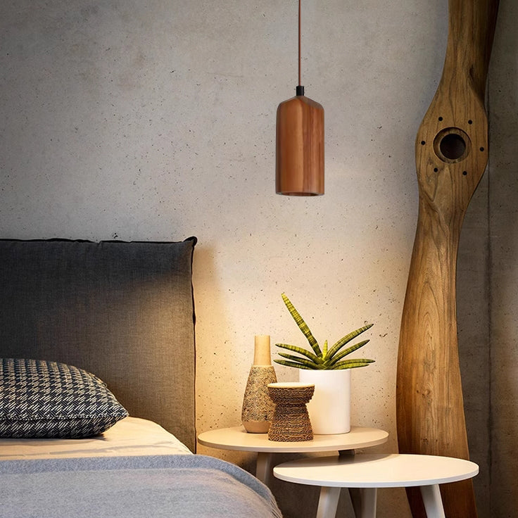 Pendant Light Wood GU10 5.7 in Beige Bedroom Living Room Hanging Ceiling Fixture Adjustable Cord Modern Minimalist | Thomler
