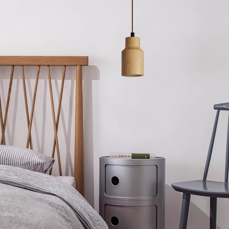 Pendant Light Wood GU10 5.7 in Beige Bedroom Living Room Hanging Ceiling Fixture Adjustable Cord Modern Minimalist | Thomler