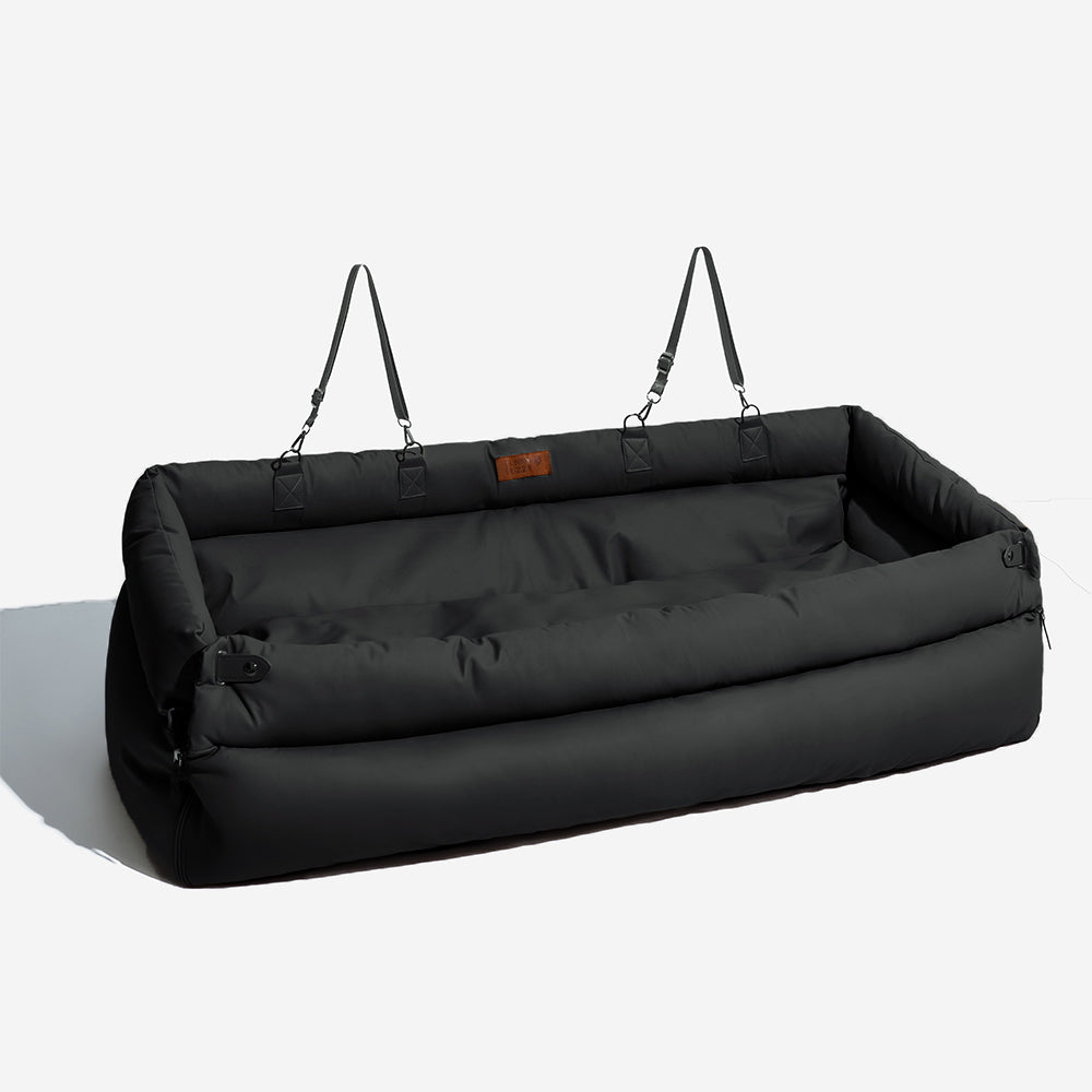 Elevated Pet Car Seat with Cushioned Bolsters for Medium to Large Dogs – Faux Leather Travel Booster Bed for SUVs & Sedans | Thomler