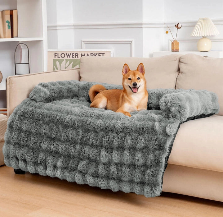Ultra-Plush Pet Couch Cover & Cushion Mat for Dogs and Cats - Washable Non-Slip Furniture Protector Throw Blanket with Deep Pile Faux Fur | Thomler