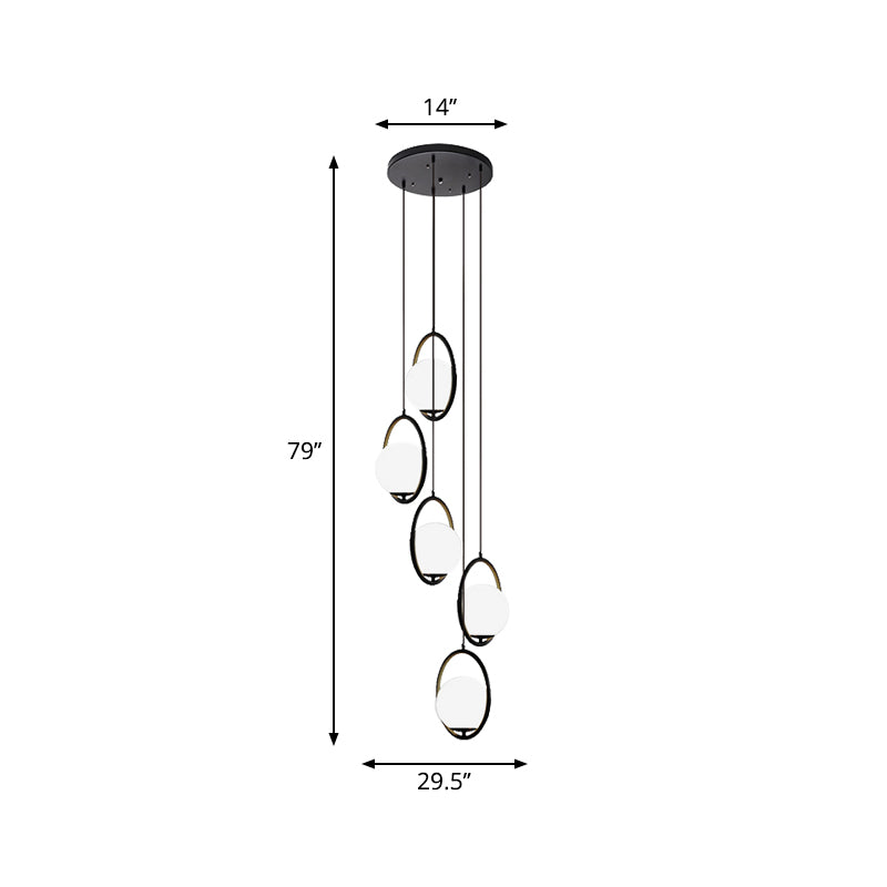 Multi-Globe Glass Pendant Chandelier – Modern Stairwell Lighting Fixture, Black Metal Frame, 5-6 Lights for Entryway Living Room Dining | Thomler