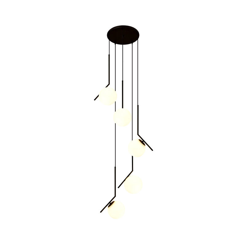 Multi-Globe Glass Pendant Chandelier – Modern Stairwell Lighting Fixture, Black Metal Frame, 5-6 Lights for Entryway Living Room Dining | Thomler