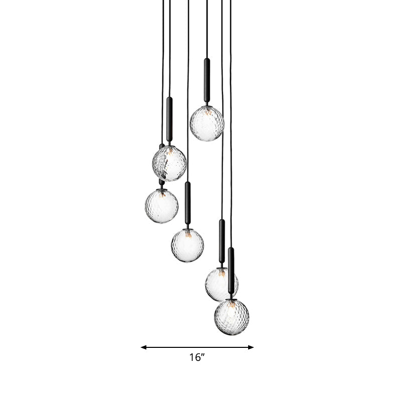 Multi-Globe Glass Pendant Chandelier – Modern Stairwell Lighting Fixture, Black Metal Frame, 5-6 Lights for Entryway Living Room Dining | Thomler