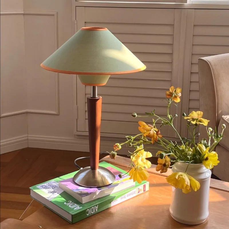 Retro Tapered Shade Desk Lamp with Wood Base & Fabric Cone | Thomler