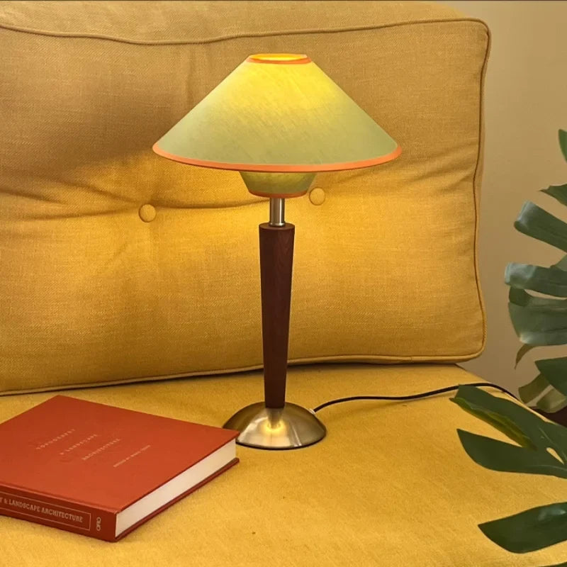 Retro Tapered Shade Desk Lamp with Wood Base & Fabric Cone | Thomler
