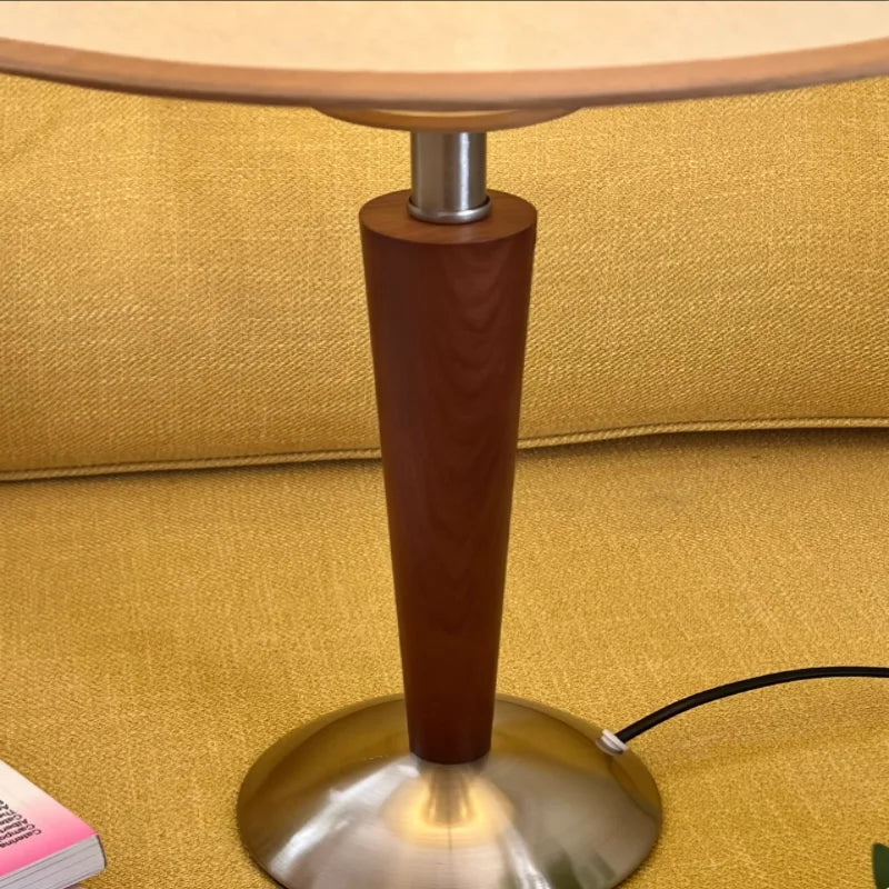 Retro Tapered Shade Desk Lamp with Wood Base & Fabric Cone | Thomler