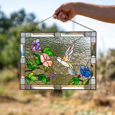 Stained Glass Window Cling Sun Catcher Panel for Indoor Outdoor Wall Decor, Acrylic Light Prism Art with Hummingbird Cardinal Butterfly | Thomler