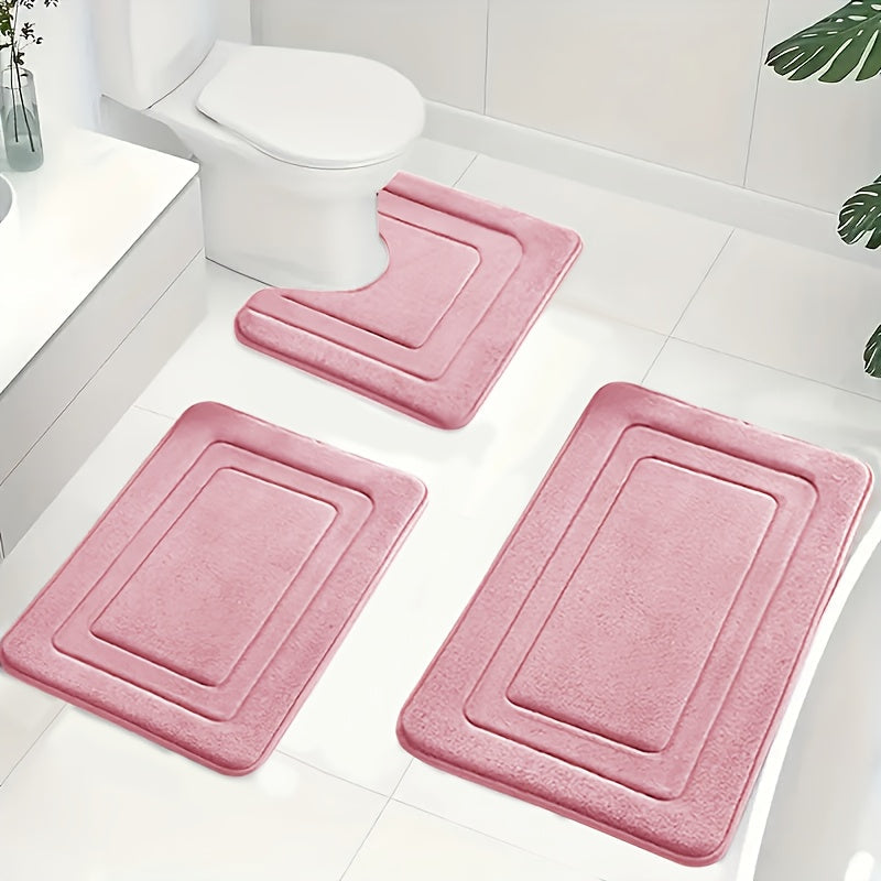 Memory Foam Bath Mat Set 3-Piece Non-Slip Absorbent Bathroom Rugs with U-Shape Toilet Mat Plush Microfiber Surface Contour Mats for Shower | Thomler