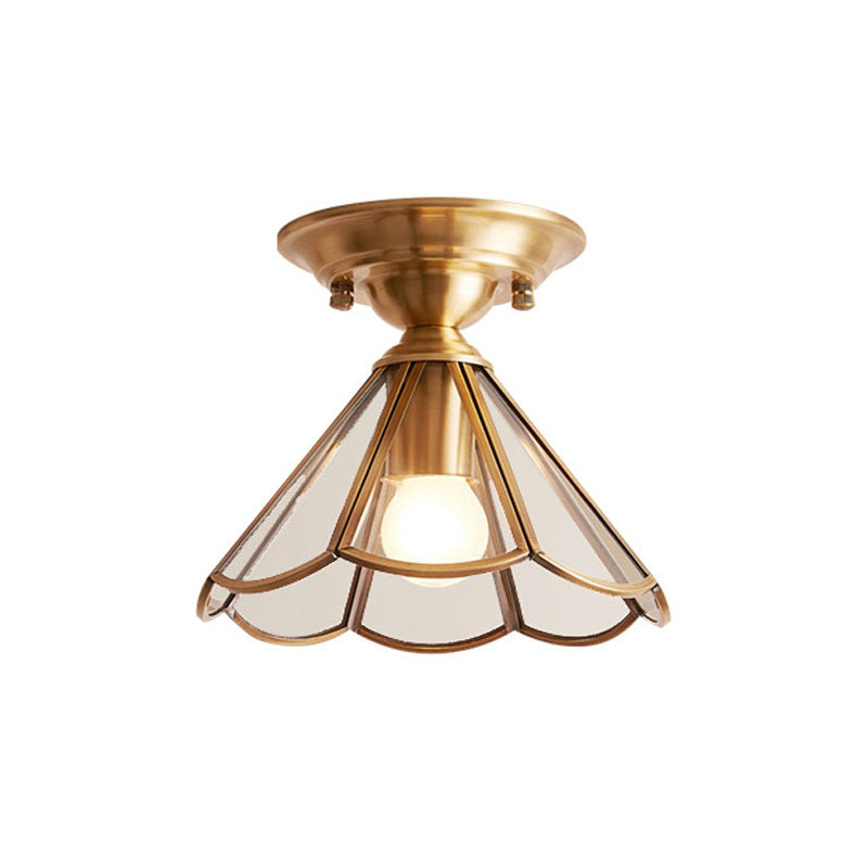 Brass Semi-Flush Mount Ceiling Light with Scalloped Dome Shade – Single Socket Colonial Style for Hallway, Bedroom & Kitchen | Thomler
