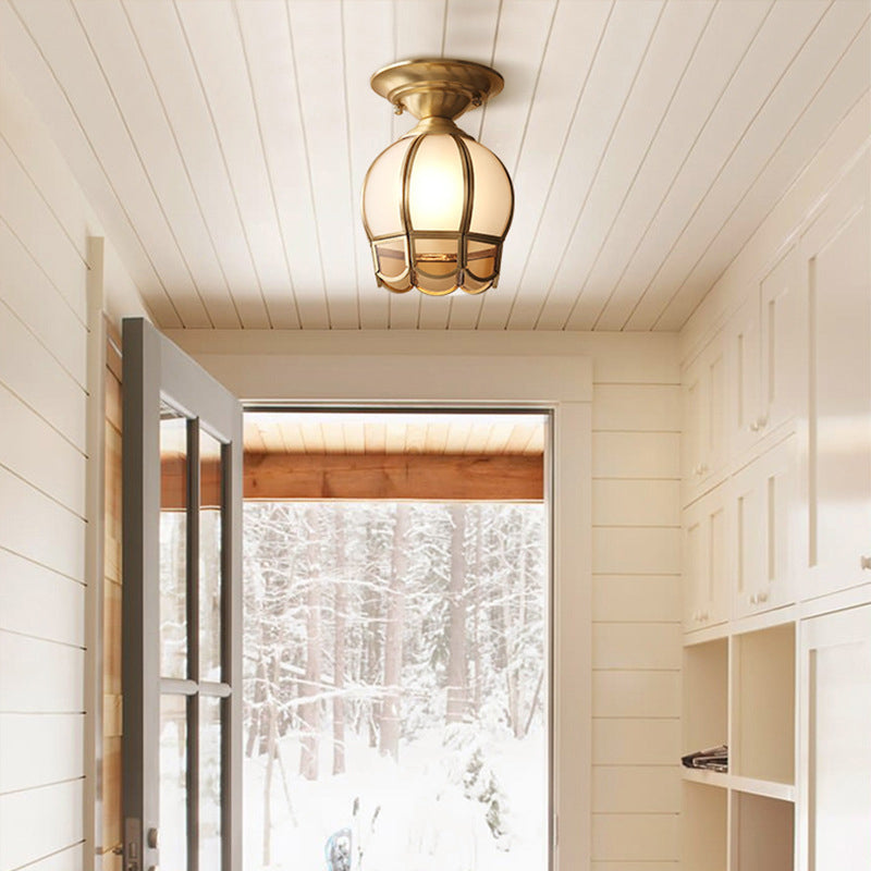 Brass Semi-Flush Mount Ceiling Light with Scalloped Dome Shade – Single Socket Colonial Style for Hallway, Bedroom & Kitchen | Thomler