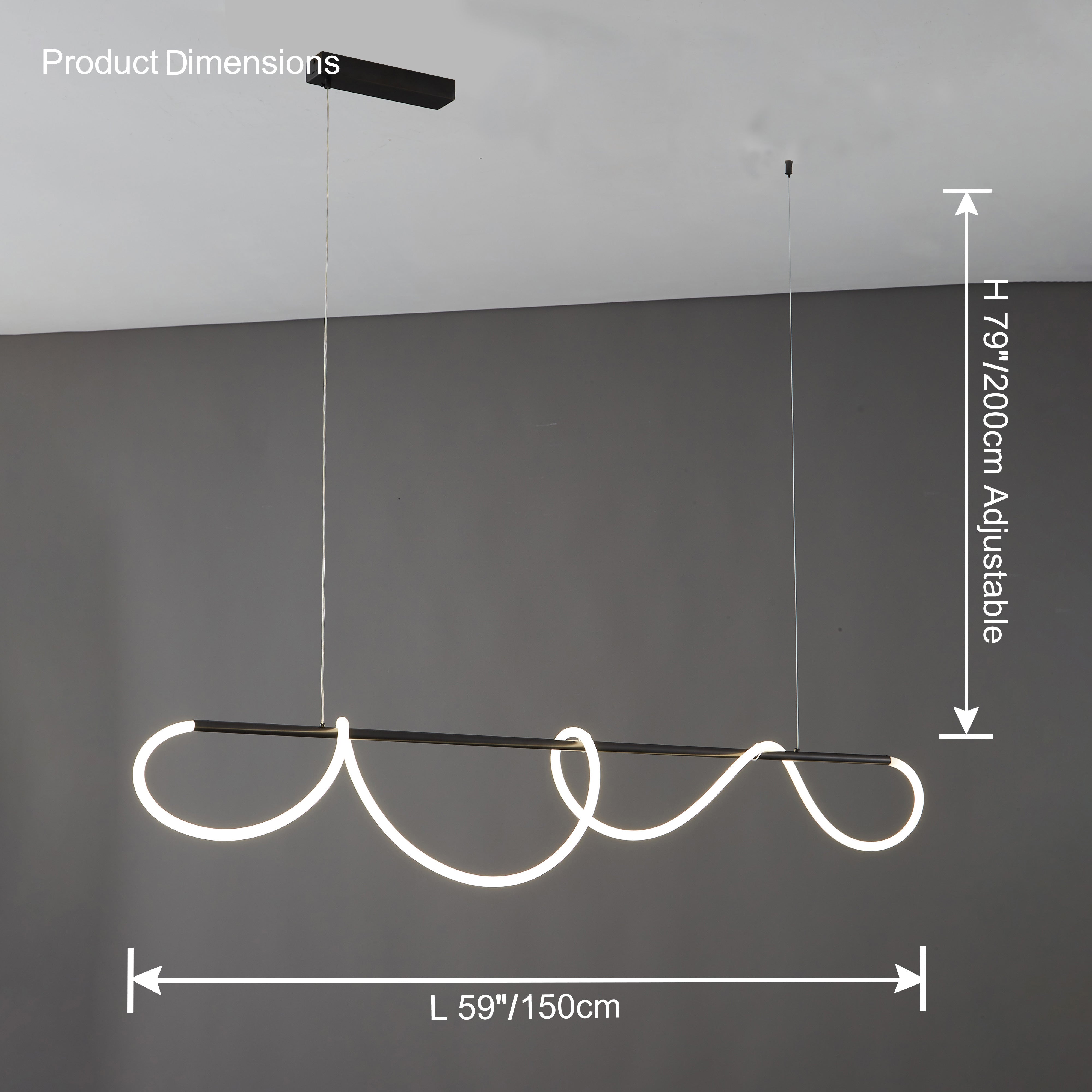 Linear LED Chandelier Silicone 43 in Adjustable Dining Room Pendant Light Warm White 3000K–6000K Remote Dimmable Modern Ceiling Fixture | Thomler