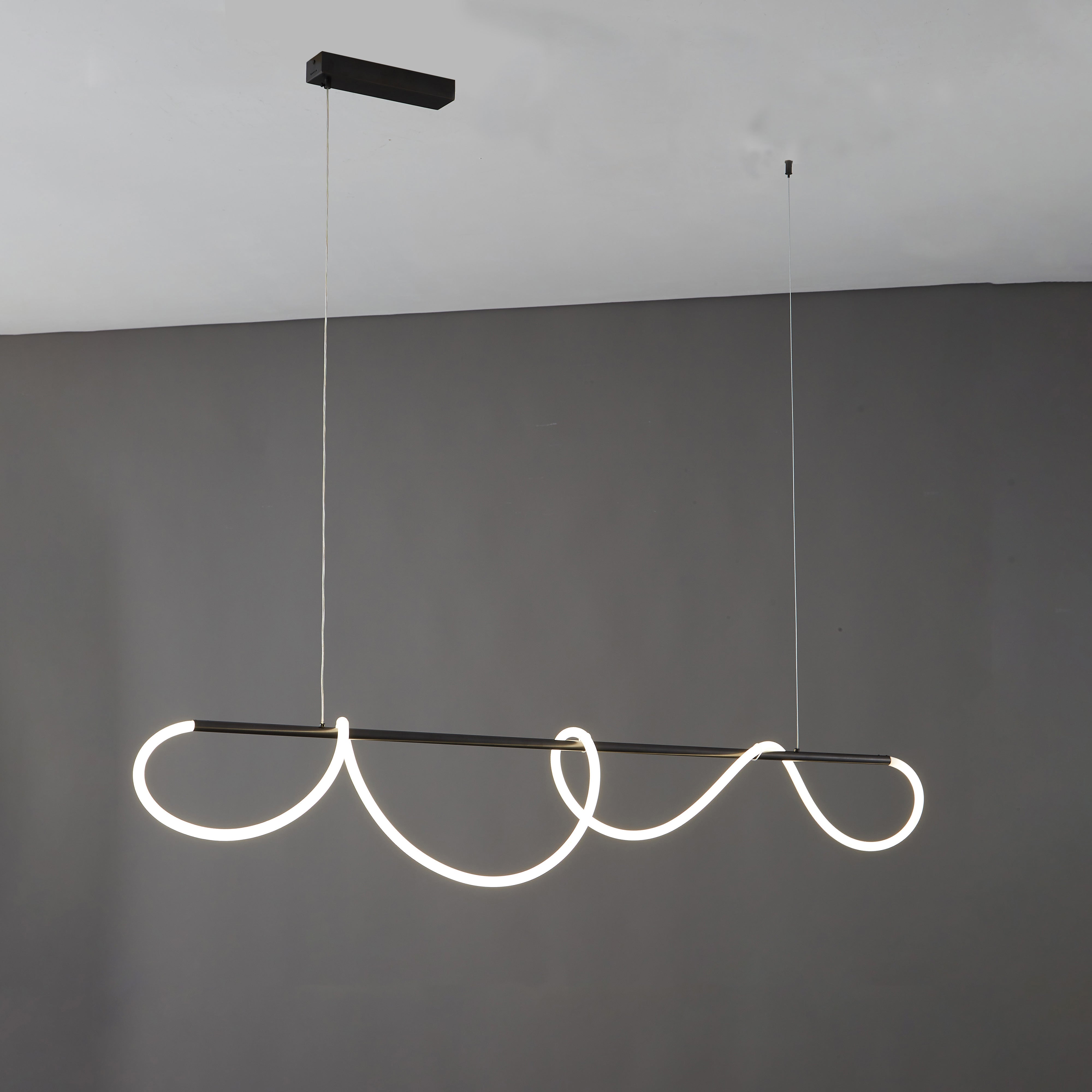 Pendant Light Brass Silicone Rope 110.0 cm Black Dining Room Dimmable LED Linear Chandelier Kitchen Island Hanging Ceiling Light | Thomler