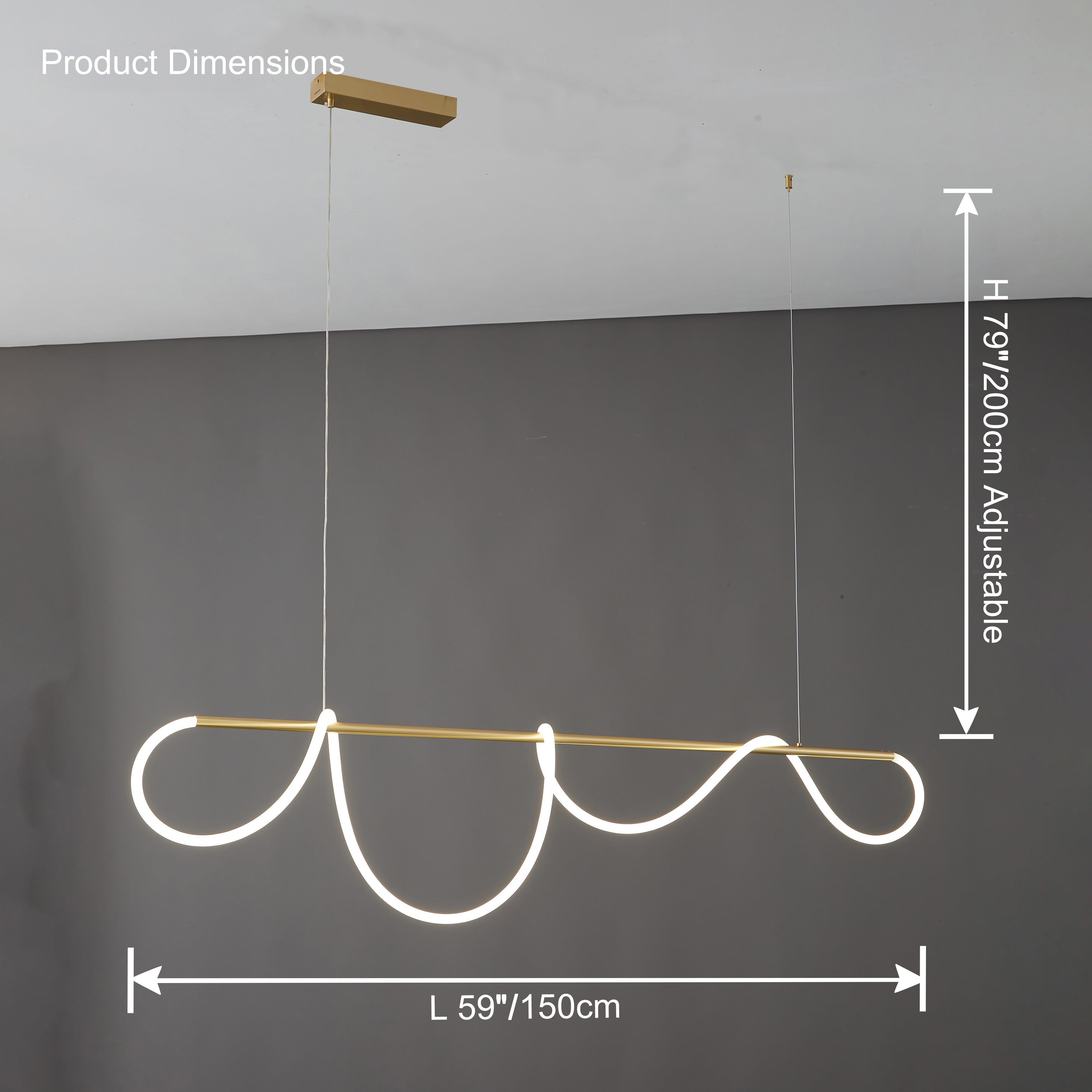Linear LED Chandelier Silicone 43 in Adjustable Dining Room Pendant Light Warm White 3000K–6000K Remote Dimmable Modern Ceiling Fixture | Thomler