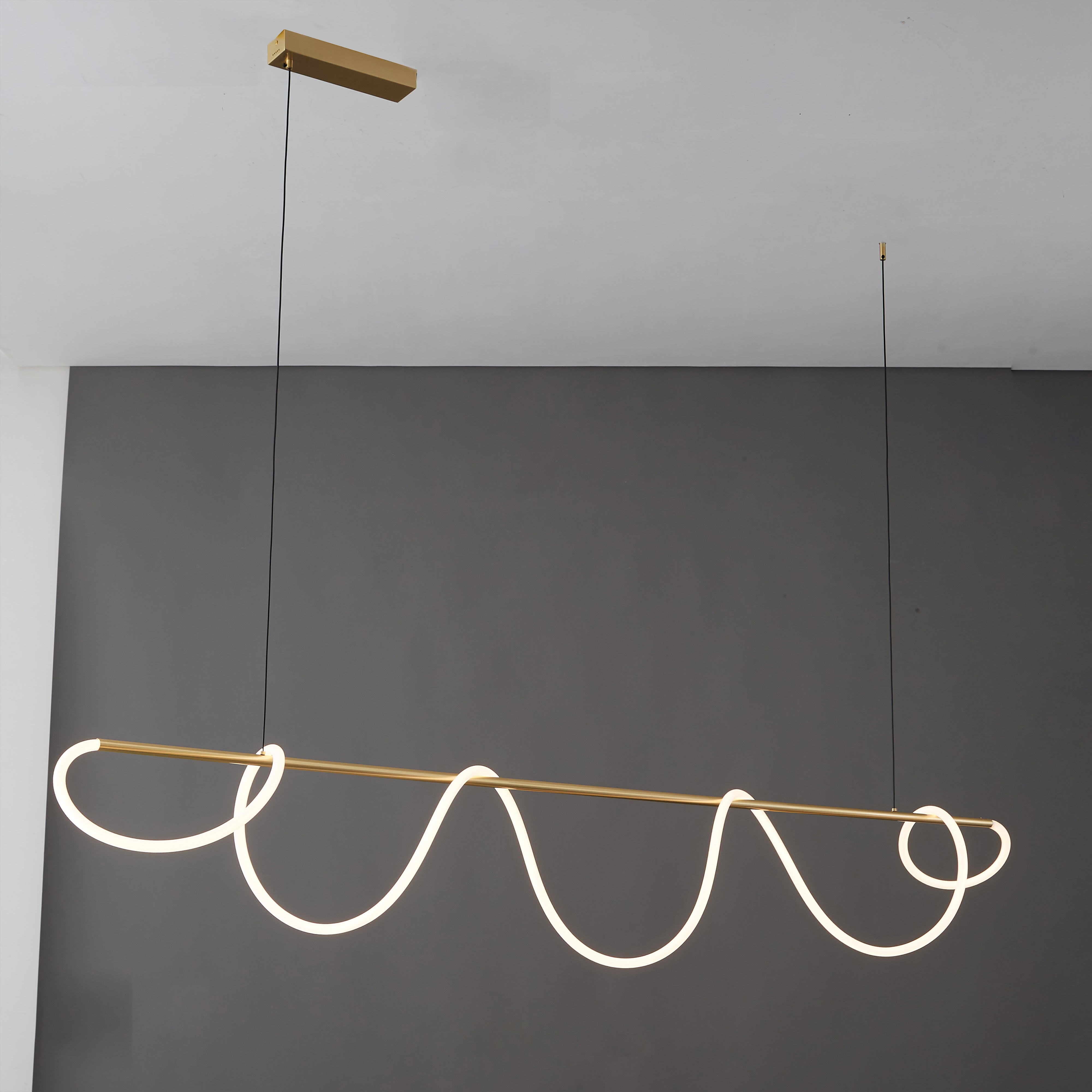 Linear LED Chandelier Silicone 43 in Adjustable Dining Room Pendant Light Warm White 3000K–6000K Remote Dimmable Modern Ceiling Fixture | Thomler