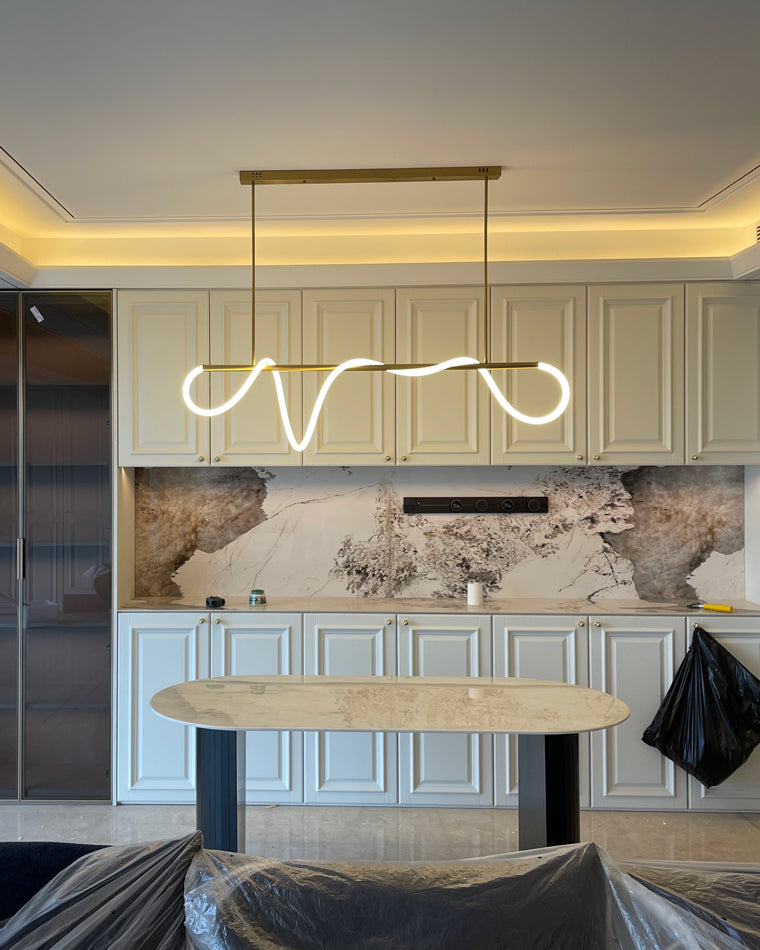 Linear LED Chandelier Silicone 43 in Adjustable Dining Room Pendant Light Warm White 3000K–6000K Remote Dimmable Modern Ceiling Fixture | Thomler