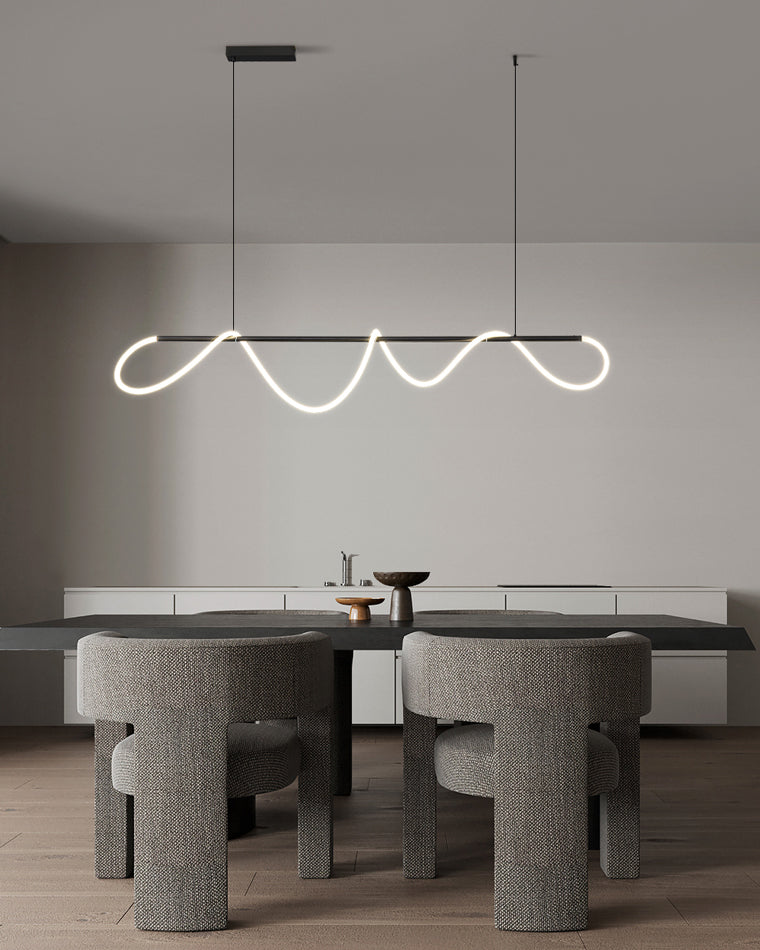 Linear LED Chandelier Silicone 43 in Adjustable Dining Room Pendant Light Warm White 3000K–6000K Remote Dimmable Modern Ceiling Fixture | Thomler