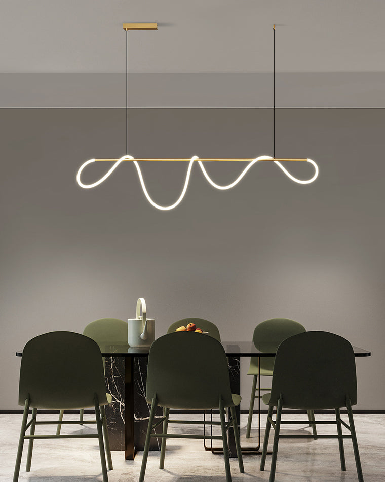 Pendant Light Brass Silicone Rope 110.0 cm Black Dining Room Dimmable LED Linear Chandelier Kitchen Island Hanging Ceiling Light | Thomler