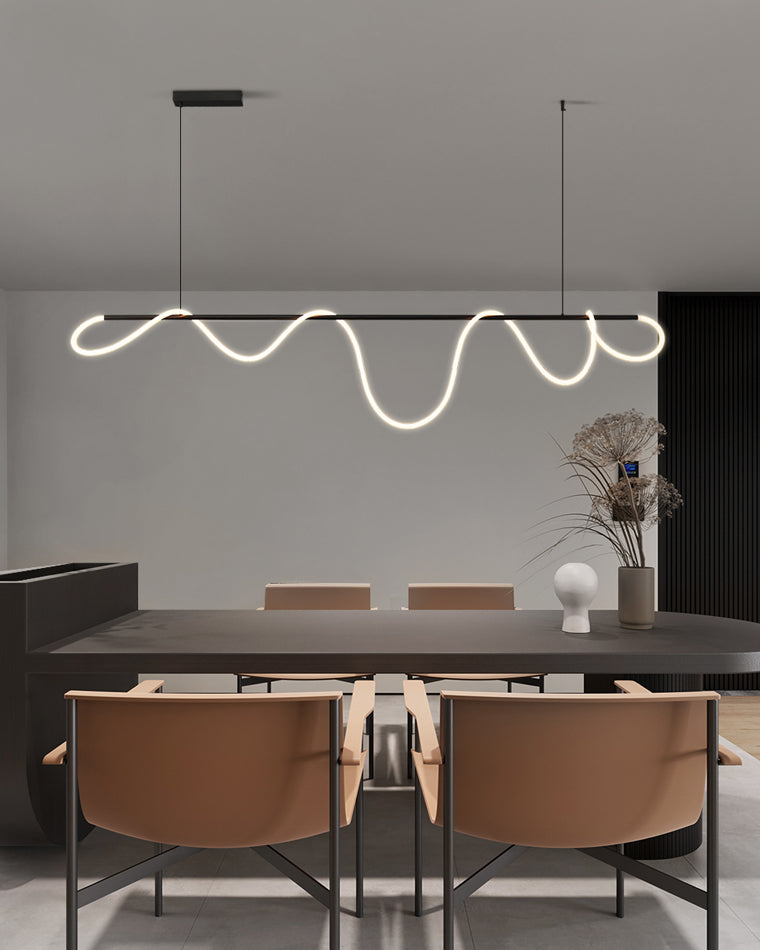 Linear LED Chandelier Silicone 43 in Adjustable Dining Room Pendant Light Warm White 3000K–6000K Remote Dimmable Modern Ceiling Fixture | Thomler