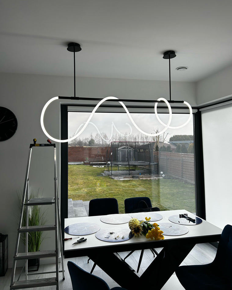 Linear LED Chandelier Silicone 43 in Adjustable Dining Room Pendant Light Warm White 3000K–6000K Remote Dimmable Modern Ceiling Fixture | Thomler