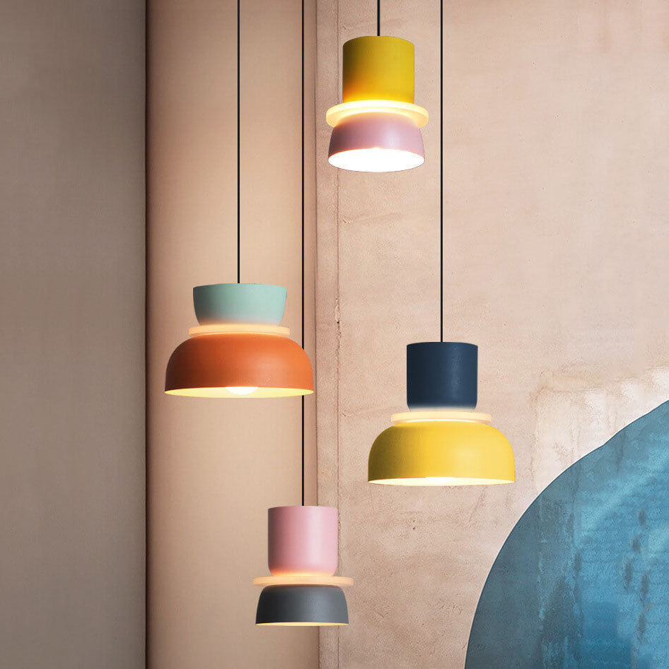 Single-Bulb Metal Hanging Fixture with Adjustable Cord in Vibrant Two-Tone Hues for Kitchen Island Dining Room Bedroom | Thomler